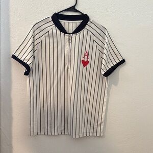 Striped White and Black T-Shirt with Red Heart